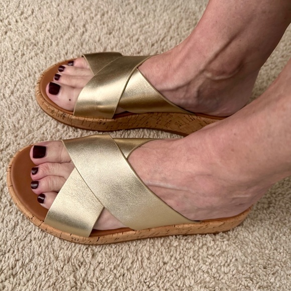 Fitflop F-Mode Metallic Leather/Cork “Flat form” Cross Slides US Size 08 - Picture 4 of 9